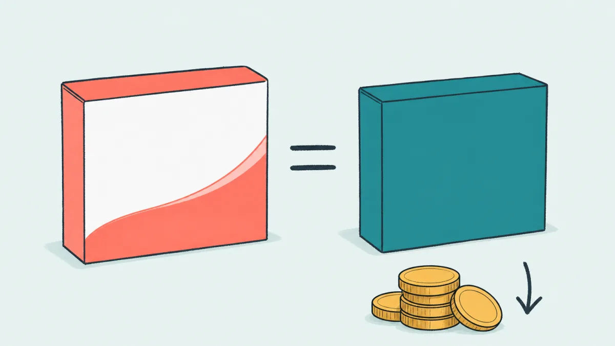 A branded box and its generic equal: the same active ingredient for a lower price.