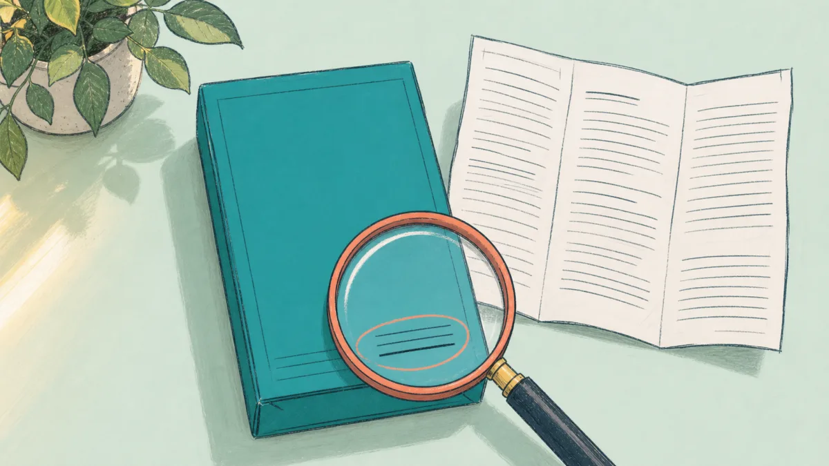 A magnifying glass over the small-print active ingredient on a medicine box.